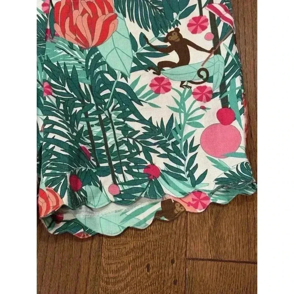 Talbots Women Shorts Size 18 Monkey Jungle Print Green Pink Scalloped Hem - Picture 3 of 12